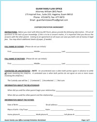 CUSTODY VISITATION WORKSHEET