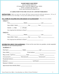 Guardianship over minors Estate Worksheet